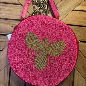 NWT Beaded Bee Insect Crossbody Bag Pink & Gold